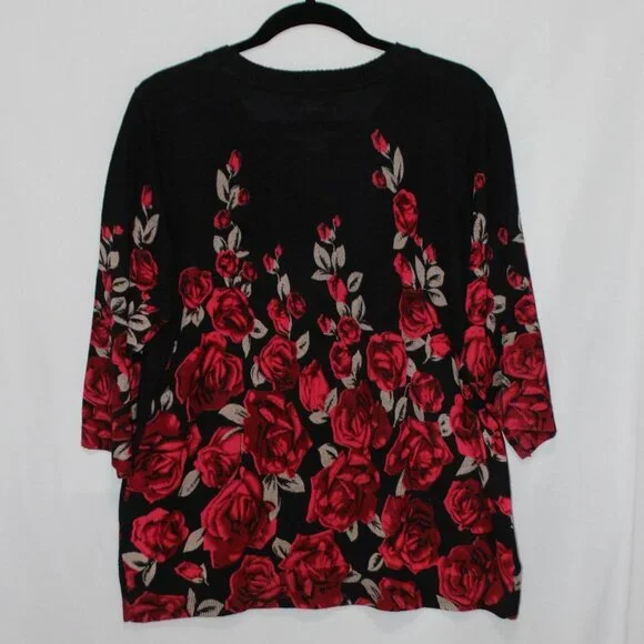 Rebecca Malone Woman Red and Tan Roses on a Black Crew Neck Sweater - Picture 13 of 14